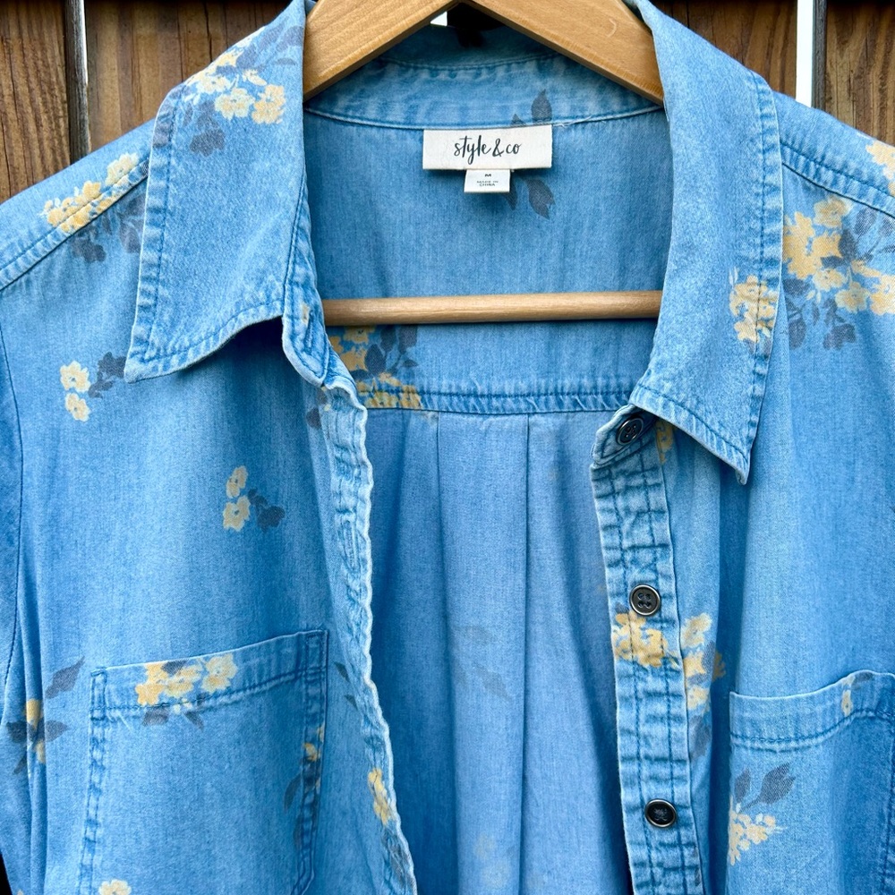 Style & Co Shirt Cottagecore Button Front Floral Shirt Sz. Medium Lightwright - Picture 7 of 11